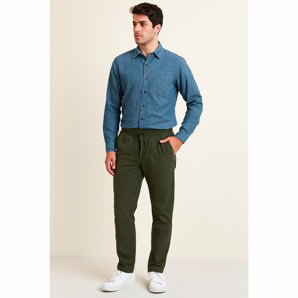 Raw Yarn | Geo Drawstring Elastic Waistband Pockets Ankle Snaps Pull On Pants